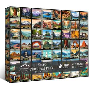 PICKFORU Vintage National Parks Puzzles for Adults 1000 Pieces and up, Retro National Park Poster Puzzle Collects Yellowstone Yosemite Zion Glacier, National Geographic Jigsaw Puzzles as Home Decor