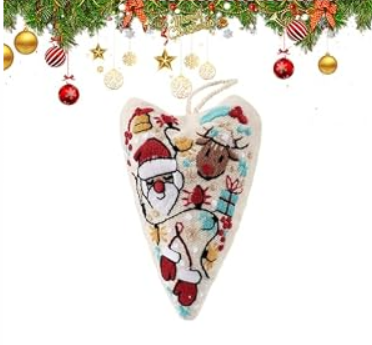 2pcs RIHUALS DIY Heart Shaped Hand Embroidered Christmas Ornament Kit, New Handmade Tree Decoration for Beginner, Embroidery Christmas Ornament Kits for Holiday Decorations Winter Decor(Style A)