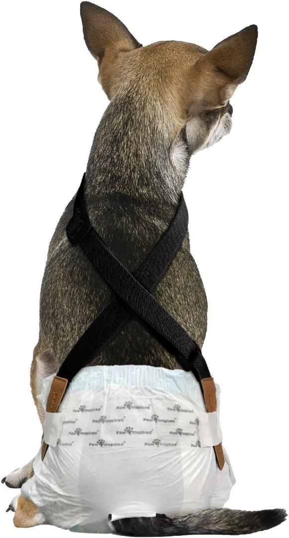 Paw Inspired Dog Diaper Suspenders with Velcro Fasteners | Stretchy Adjustable Suspenders for Female and Male Disposable and Washable Diapers | Fits Small, Medium and Large Size Pets (XS/S, Black)