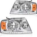 LED Headlight Assembly, Headlights Kit Compatible with 2004-2008 Ford F150/2006-2008 Lincoln Mark LT Replacement Headlamp Chrome Housing Amber Reflector