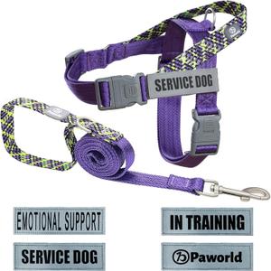 Service Dog Harness and Leash Set, No-Pull Service Dog Vest with 4 PCS Reflective Patches, Dog Vest Harness with Handle, Pet Harness for Small Medium Large Dogs in Training (Purple, L)