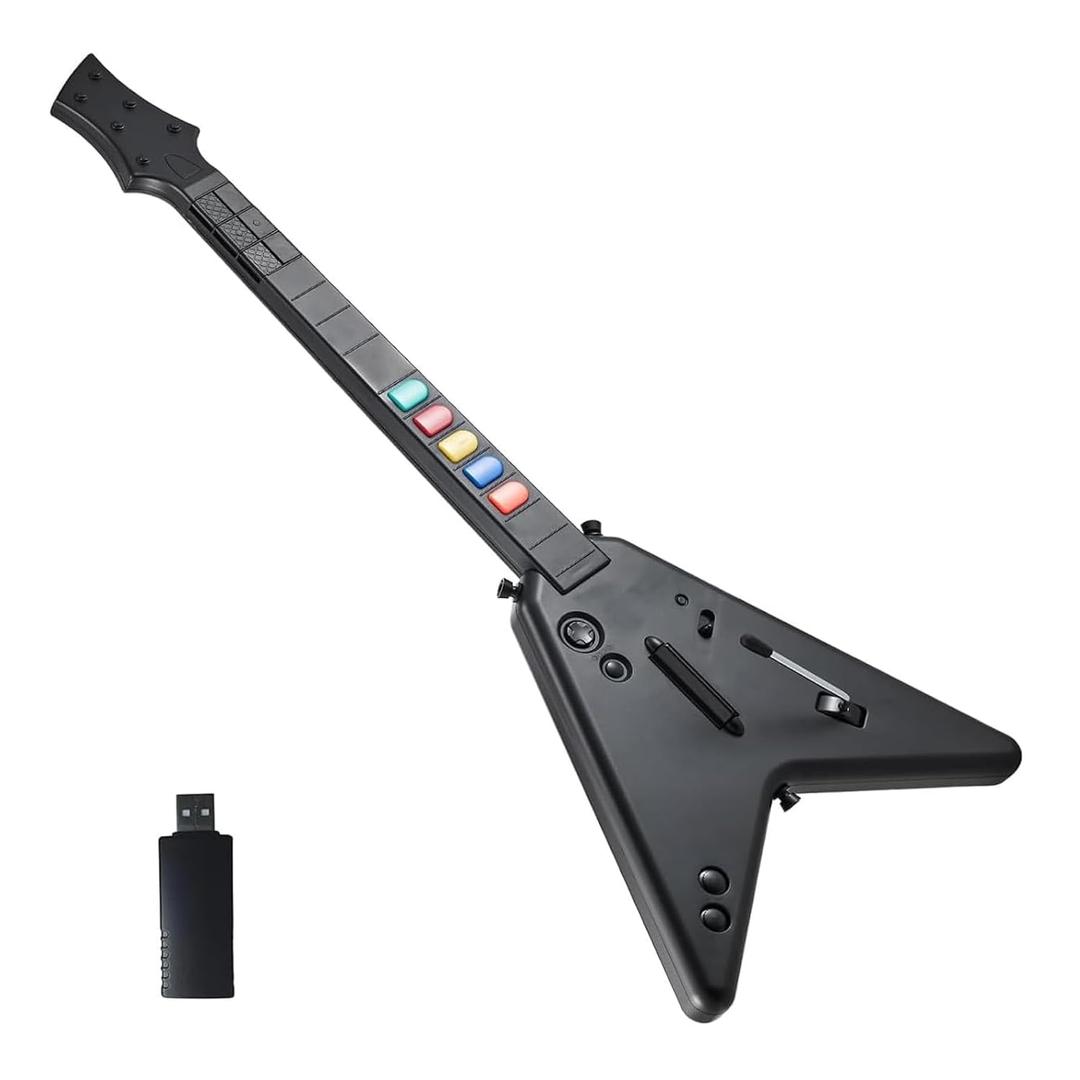 DOYO PC Wireless Guitar Hero Controller with Dongle for PS3, PS4/PlayStation 4, Compatible with Guitar Hero & Rock Band, Plug-and-Play, Black