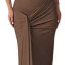 Mojessy Women Bodycon Maxi Dress Sexy Mock Neck Lace Up Bandage Ruched Short Sleeve Long Dress Cocktail Dress (Size Small, Brown)