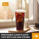 Turbo Bee 100 Sets 32 OZ Clear Plastic Cups with Lids and Straws, Disposable To Go Iced coffee cups with lids for Cold Drinks, Smoothie, and Slushie