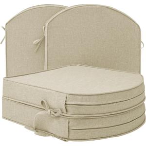 Outdoor Chair Cushions, D Shaped, Set of 4, 18.5 x 16 Inch, Beige | Fade-Resistant, Water-Resistant, Patio Furniture Seat Chair Pads Replacement, Non-Slip Bottom with Ties, Removable Cover, Beige, 18.5" x 16" 4 Pack
