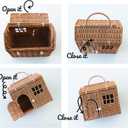 Rool Rattan House Shaped Basket Wicker Small Dollhouse Gift for Girls, Boho Toys, Mouse in a Box House, Little Girl Purse Clutch, Doll Carrier (Brown)
