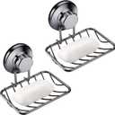 Bar Soap Holder for Shower Wall, Stainless Steel Strong Vacuum Suction Cup Shower Soap Dish, Rustproof Wall Mouted Square Soap Sponge Holder Tray for Bathroom & Kitchen Sink, 2 Pack, Graphite