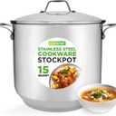 NutriChef 15-Quart Stainless Steel Stock Pot with Tempered Glass Lid - Induction Compatible Large Stockpot, Ideal for Stews & Soups, Dishwasher Safe - NCSP16