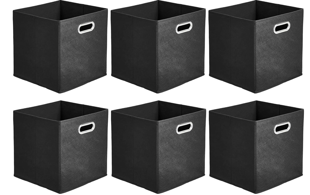 Black Fabric Cubby Storage Bins,11x11 Inches ,Cube Organizer Bin Foldable Storage Boxes with Dual Handles Fabric Organizer Box and collapsible Storage basket,Set of 6,Black
