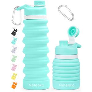Nefeeko Collapsible Water Bottle, 26oz Silicone Foldable Water Bottles Leakproof BPA Free Travel Water Bottles with Carabiner, Portable Sport Water Bottles for Camping,Hiking Outdoor Indoor Sport