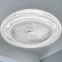 YITAHOME Bladeless Ceiling Fan with Light, 20 Inch Modern Enclosed Chandelier Fan with Dimmable Light, 6 Speeds, DC Motor, Wind Cycle, Low Profile Ceiling Fan for Small Space - White