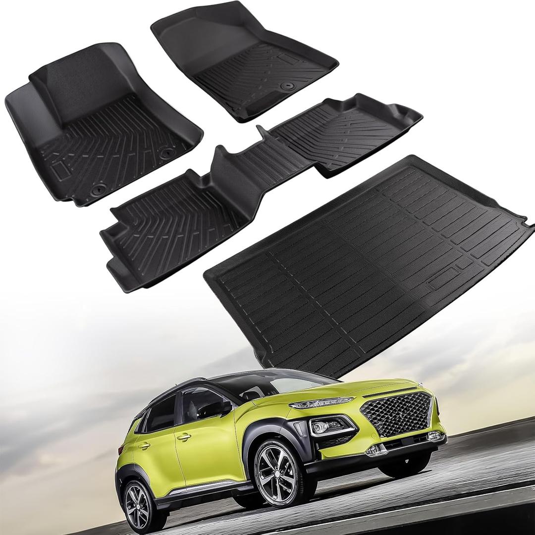 All Weather Floor Mats & Trunk Mat for Hyundai Kona 2024 2025 2026 Accessories (Not for EV) Custom Fit for Hyundai Kona SE SEL N-Line Limited 2024 2025 2026 Waterproof Rubber Floor Mats
