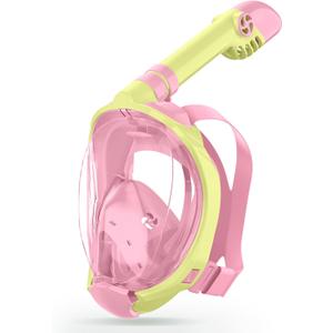 Greatever Snorkeling Gear for KidsIdeal Gifts of Kids Snorkel MaskFull Face Snorkel Mask Kids with Camera MountSafe Breathing for Enchanting Travel (A2-Yellow Pink)