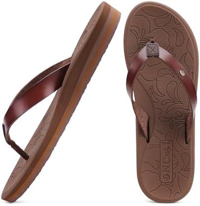 ONCAI Womens Flip Flops Arch Support Yoga Mat Summer Beach Leather Athletic Woman Thong Sandals with Orthotic Plantar Fasciitis Rubber Soles Brown, Size: 7