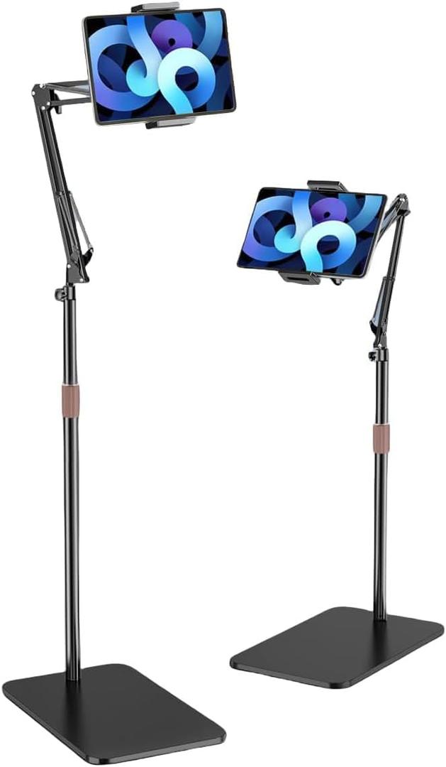Tablet Floor Stand, Overhead Bed Phone Mount Height Adjustable Arm Stretchable Stand Holder,Universal Floor Stand Compatible with iPhone iPad Pro Air Mini, Samsung Tab, Kindle