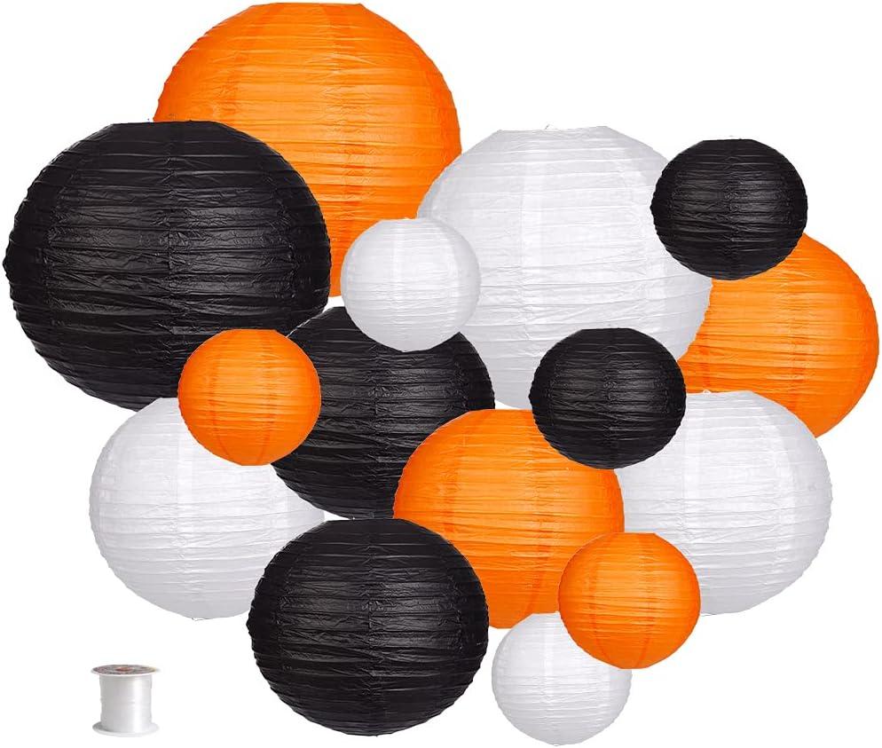 Paper Lanterns Decorative, Party Supplies for Halloween Thanksgiving Birthday Party Decorations Black/Orange/White 15pcs