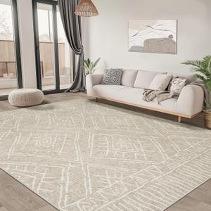 6x9 Area Rug for Living Room : Washable Rug Modern Geometric Soft Low Pile Non-Slip Stain-Resistant Carpet for Bedroom Dining Room Home Office - Beige