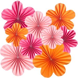 SUNBEAUTY 9 Pcs Hot Pink and Orange Paper Flowers Decorations for Wall, Spring Summer Vibrant Decorations for Wall Rock Party Girl Groovy Birthday Baby Shower Wedding Bachelorette Room Hanging Decor
