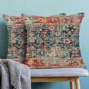 Boho Pillow Covers 20x20 Set of 2, Carpet Rug Design Decorative Navy Blue Red Boho Throw Pillows Linen Farmhouse Bohemian Cushion Pillow Covers for Sofa Couch Outdoor Decor
