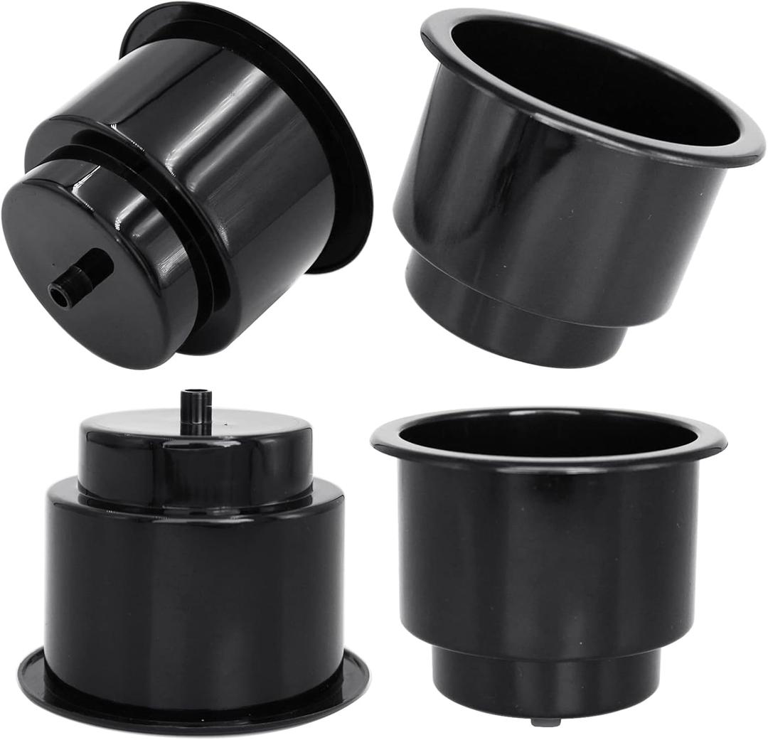 Yuanhe Black Plastic Cup Drink Holder Insert with Drain for Marine Boat RV Camper, 4PCS