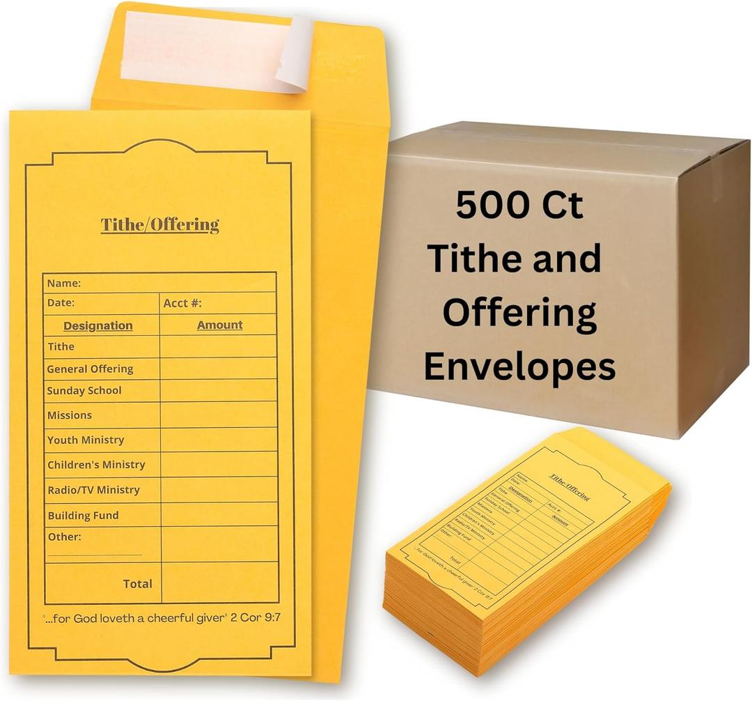 Christian Church Tithing Envelopes Self-Seal (500 Pack) - 6.5"x3.5" Offering Envelopes with Pre-Printed Fields for Tithes, Offerings, and Missions (Classic)
