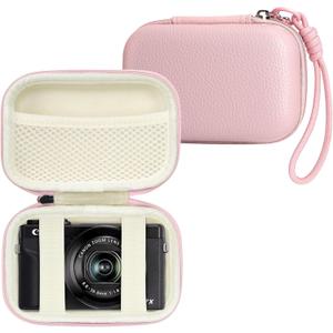 Digital Camera Case Compatible with Canon Powershot G7X Mark II & III/ SX740/ Sony ZV-1/ RX100 VII, Compact Travel Point & Shoot 4K Vlog Cameras Storage Holder with Lanyard (Pink)