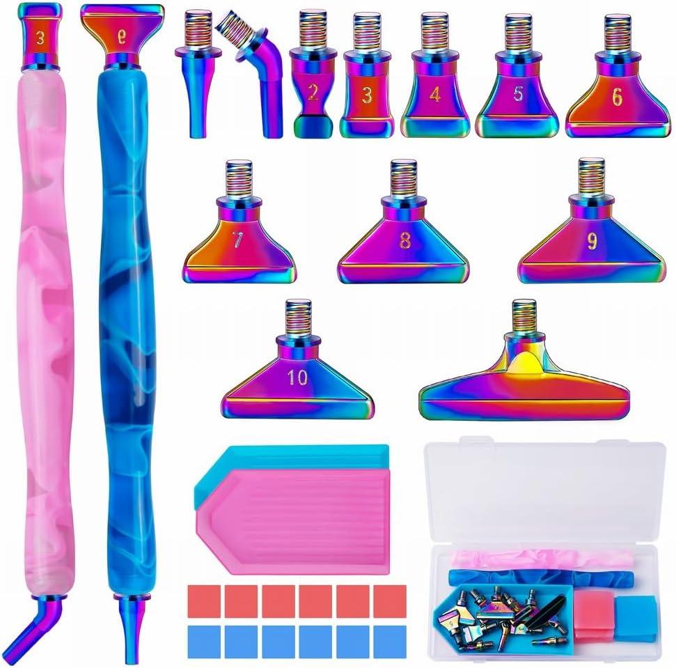 Sttargxing 27 PCS Diamond Painting Pen Kit,12PCS Stainless Steel Tips with 12 Clay, Multi Placer Tips 5D Diamond Painting Accessories, Diamond Painting Pen Replacement for DIY Craft(Colorful)