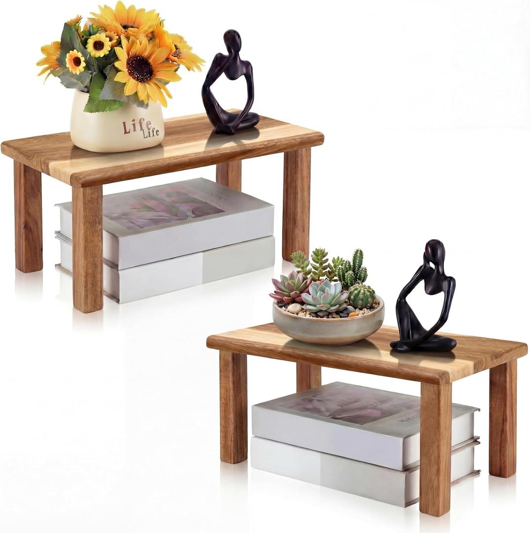 RattanView 2 Pcs Extra Large 15 Inches 14 Inches Acacia Wooden Riser Wooden Countertop Organizer Display Shelf for Top of Desk Home Office Bathroom Coffee Table Display Stand