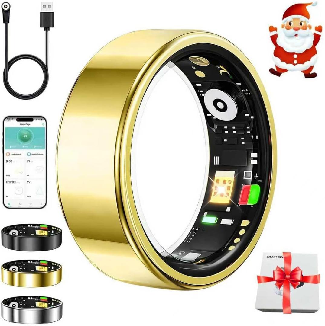 Smart Ring for Women Men,Fitness Tracker Ring with Heart Rate, Sleep Monitoring, Blood Oxygen, Step Counting for iOS and Android, No Subscription Fee, Waterproof, Valentines Day Gifts(Gold, 8)