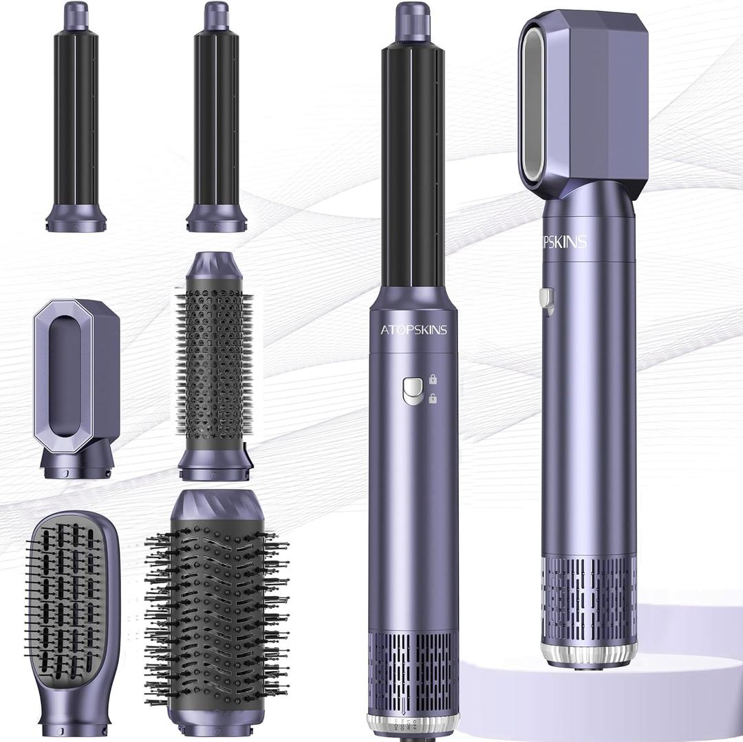 6 in 1 Hair Dryer Brush, Detachable Air Styler, Blow Dryer Brush 3 Heat Settings Frizz-Free Drying, Volumizing, Straightening, Curling for Travel & Home Styling (Blue-Pink)