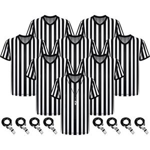 Ramede 8 Sets Referee Shirt with Whistle Official Football Referee Shirt Umpire Jersey Halloween Group Costume for Men Woman  Large