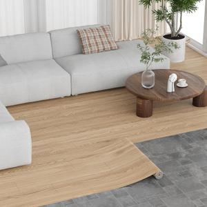Oxdigi Peel and Stick Vinyl Flooring Roll 24"x 393"/ 64 Sq.Ft, Self Adhesive Vinyl Wood Flooring Planks Floor Tiles Stickers Waterproof for Bathroom Living Room Bedroom Kitchen RV, Light Walnut