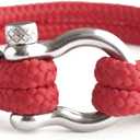 Mens Rope Bracelet - Stainless Steel Silver Shackle, Extremely Durable and Scratch Resistant Waterproof Paracord, Handmade, Nautical Wristband for Men (Red), 3 Pieces