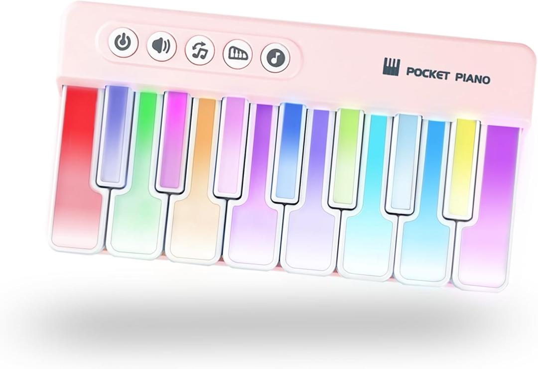 Mini Keyboard Piano Toy, Portable Light Up Pocket Piano for Toddlers Kids 