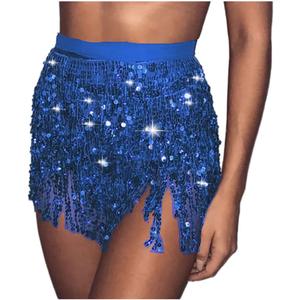Cubahop Boho Sequin Belly Dance Skirt Hip Belt Tassel Skirt Hip Wrap Scarf Rave Music Festival Costume for Women Girls