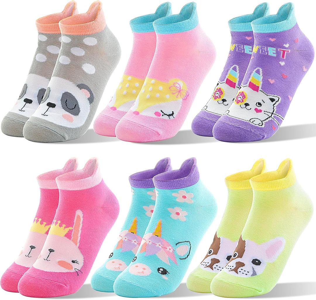 ANTSANG Kids Girls Toddler Unicorn Ankle Socks Cute Silly Cartoon No Show Funny Novelty Fashion Cotton Socks 6 Pairs (3-5T, Animal)