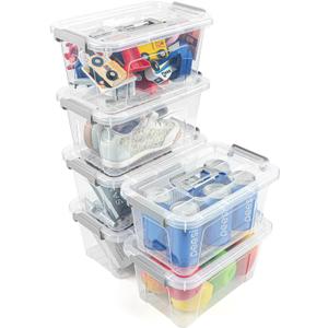 6 Pack Plastic Storage Bins with Lids 7 Quart Stackable Clear Storage Bins with Buckle Lids and Handle easy for Home Office Pantry Organization, Grey