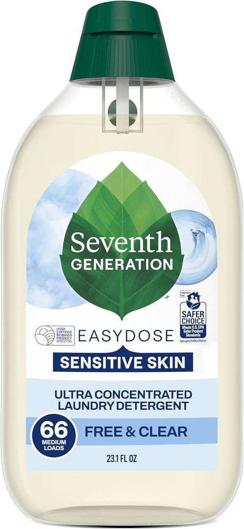 2 Packs Seventh Generation EasyDose Laundry Detergent, Ultra Concentrated: 66 Loads, Free & Clear Designed for Sensitive Skin, 23.1 Fl Oz