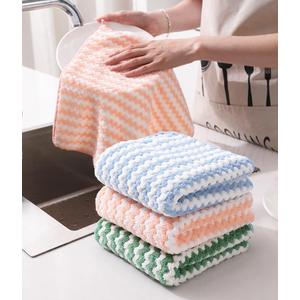 2 x Kitchen Dish Cleaning Cloth, 3-Pack Coral Fleece Absorbent Hand Towels with Pineapple Pattern, Small Square Hanging Dishcloth for Sink and Counter