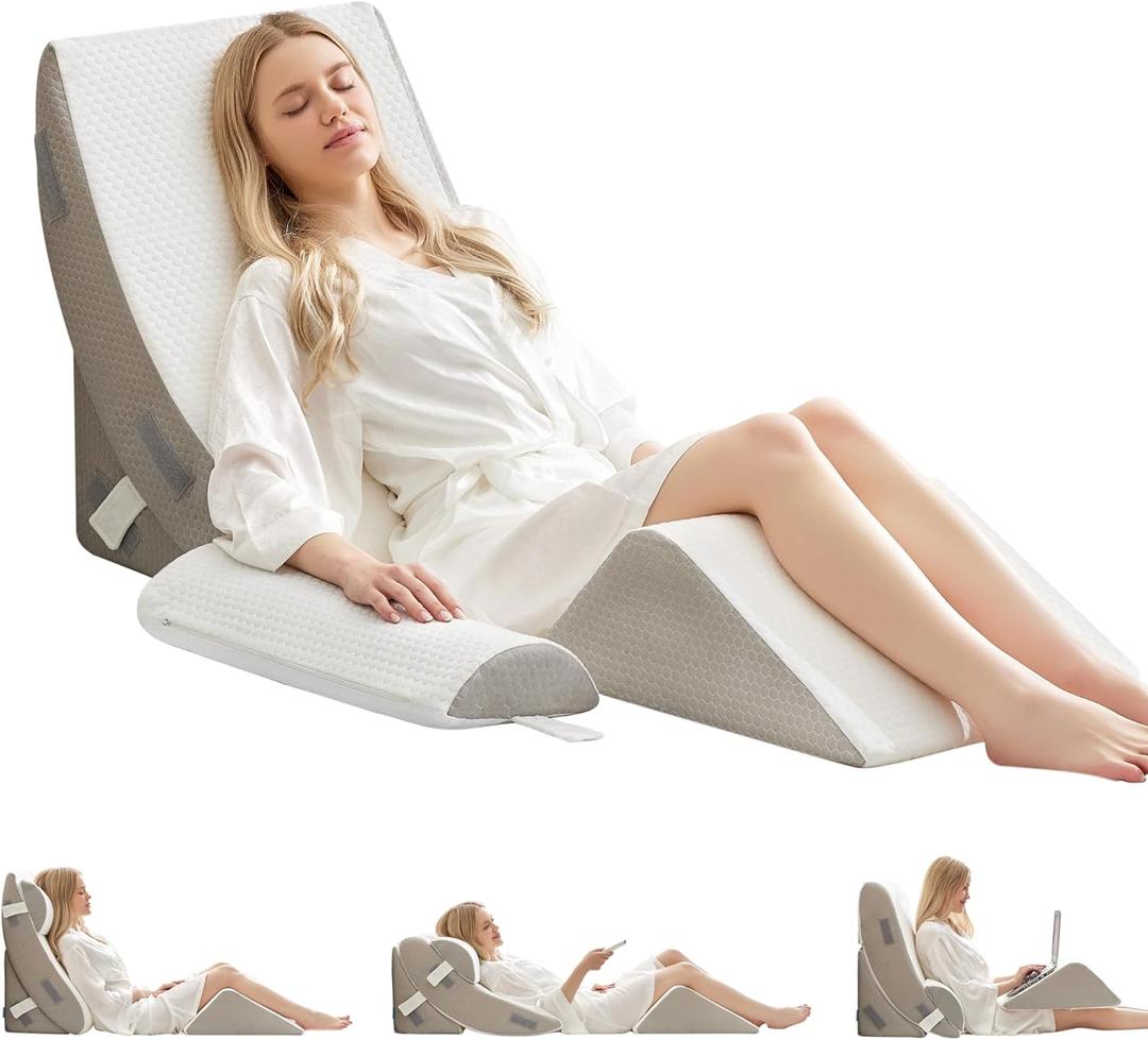 BDEUS 4-PCS Orthopedic Bed Wedge Pillow Set for Post-Surgery Recovery & Pain Relief - Adjustable Foam Support Pillows for Back, Leg, Neck & Shoulder Pain. Triangle Body Wedges for Sleeping, Sitting Up (20in)
