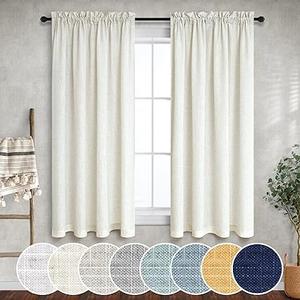 Sheer Curtains 54 Inch Length, Light Filtering Rod Pocket Muslin Natural Linen Curtain 54 Inches Long for Master Bedroom Sunroom Farm House Kitchen 2 Panels Set, Cream