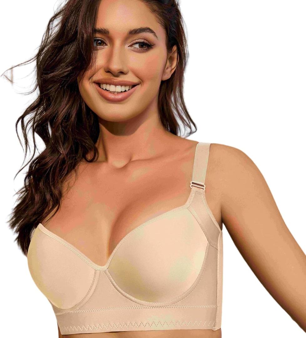 Push Up Bras for Women Daisy Bra Bras for Back Fat Sexy Comfortable Back Smoothing Bra (34B-46DD) (Beige)