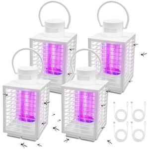 Qualirey 4 Pack 2 in 1 White Electric Bug Zapper Indoor USB Mosquito Zapper Outdoor Electronic Mosquito Killer Lamp Electric Shock Hanging Fly Trap Light for Home Patio Backyard(Rectangle Style)