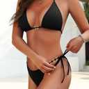 Women Bikini Set Two Piece Swimsuit Halter String Triangle Bathing Suit (Black, L)