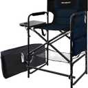 Tall Folding Directors Chair with Side Table 26.77" Seat Height Foldable Camping Chair Bar Stool for Makeup Artist Face Painting with Footrest and Storage Pocket Supports 350LBS