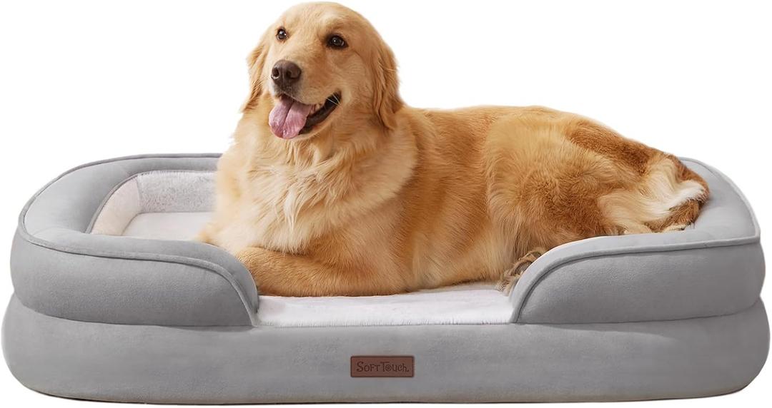 Soft Touch Orthopedic Dog Bed, XL Dog Bed for Extra Large Dogs Washable, Supportive Foam Pet Couch Bed with Removable Washable Cover and Nonskid Bottom, Grey (X-Large, Grey)