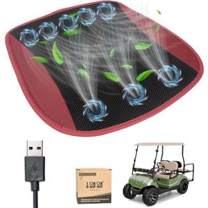 10L0L Universal Cooling Golf Cart Seat Cover Ventilated Seat Cushion with Fan Summer Breathable 3 Wind Adjustable Cooled Seat Pad Black Red