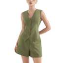 SUUKSESS Women's Summer 2 Piece Sets Button Down V Neck Vest Pockets Shorts Sets(Army Green, S)