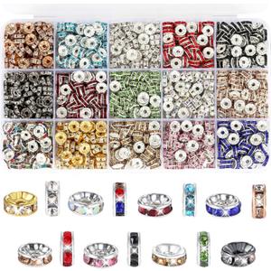 ZHIYUXI 600PCS 15Colors Rondelle Spacer Beads for Jewelry Making 8mm Crystal Rhinestone Spacer Beads for Bracelets Necklaces