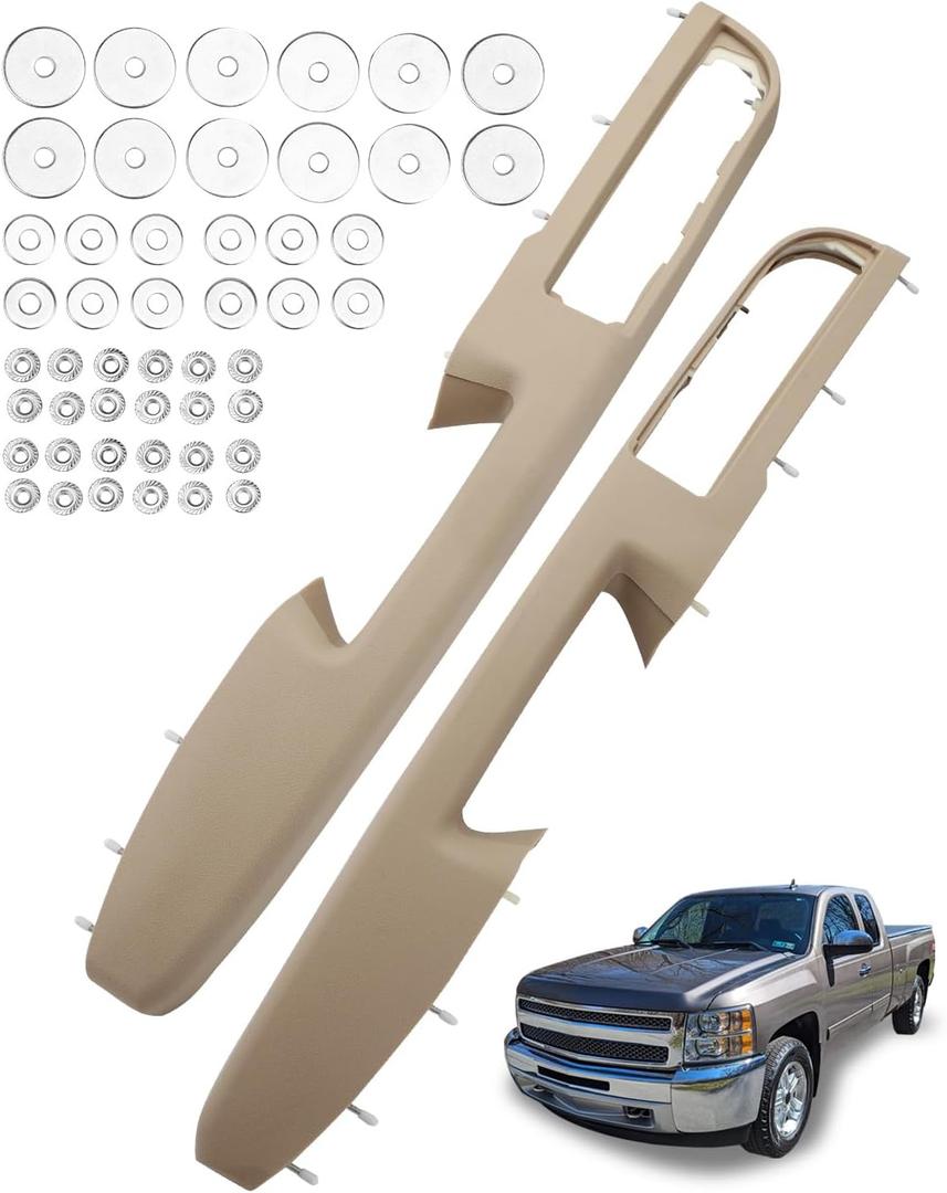2 x Front Left & Right Armrest Repair Kit, Compatible with 2010-2014 Chevy Silverado Suburban Tahoe Avalanche, GMC Yukon Sierra 1500 2500 3500, with Door Release Handle Above Armrest(27in), OE# 80995(Tan)